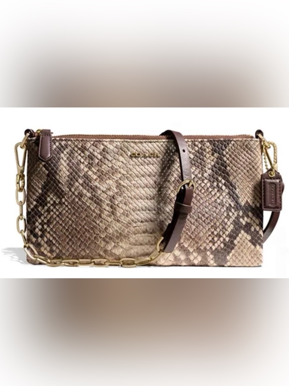 Coach Snakeskin-Pattern Crossbody Wristlet - Taupe